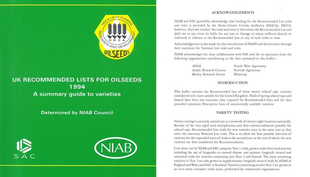 UK recommended lists for oilseeds (1994)